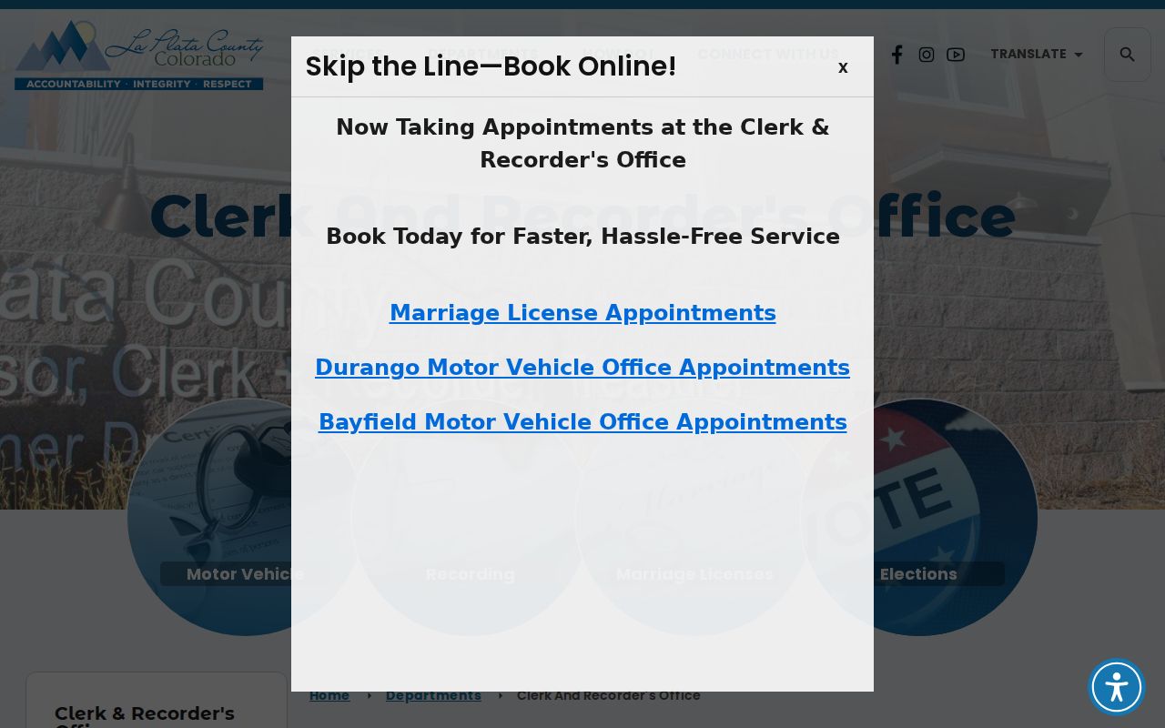 La Plata County recorder records Clerk and Recorder office page