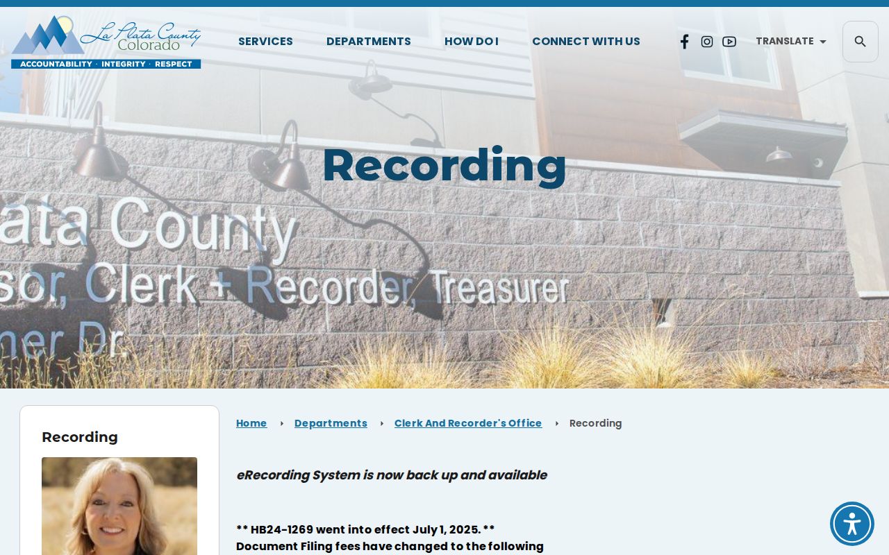 La Plata County recorder records recording fee and iDoc Market page