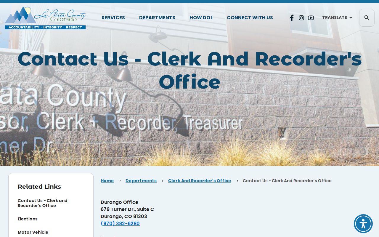 La Plata County recorder records Clerk and Recorder contact page