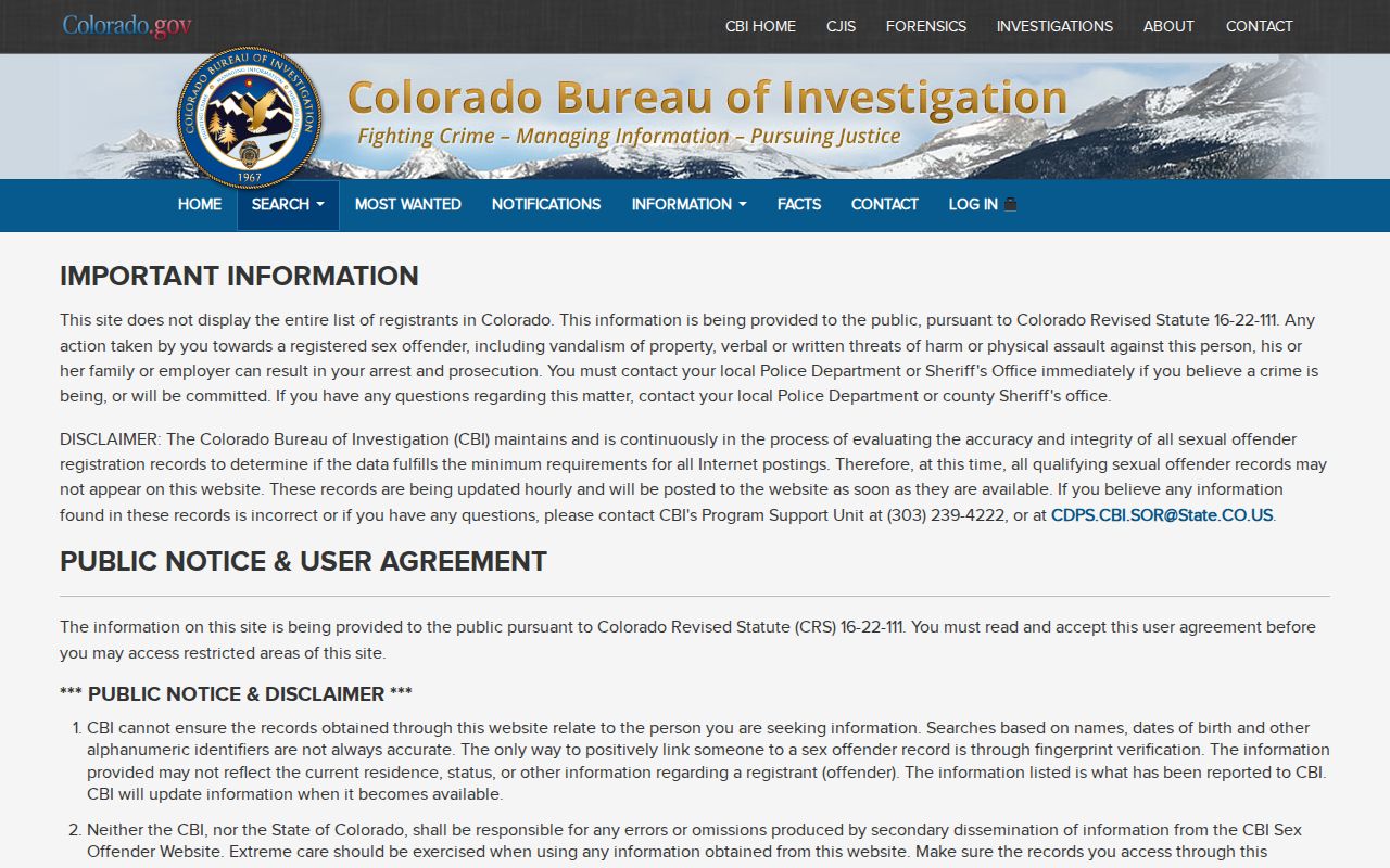 La Plata County arrest records Colorado CBI sex offender search