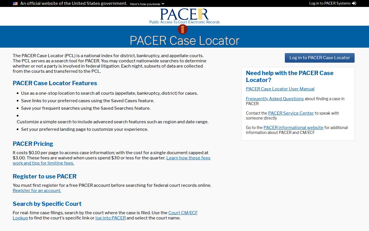 La Plata County court dockets PACER Case Locator national index