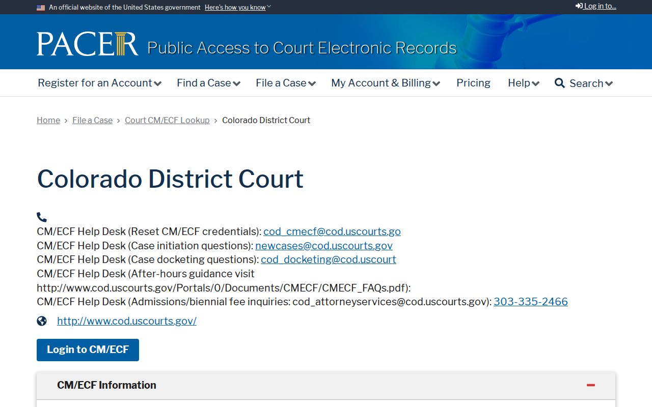 La Plata County court dockets PACER District of Colorado lookup
