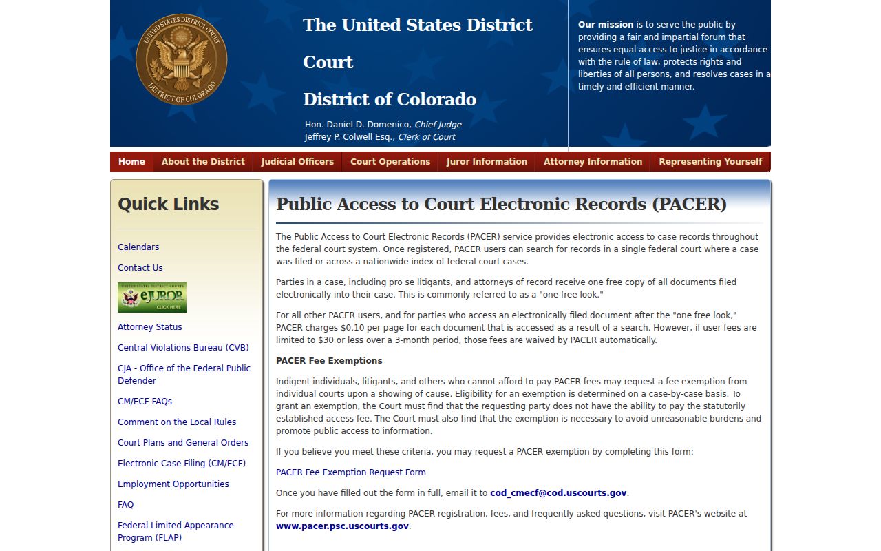 La Plata County court dockets District of Colorado PACER information