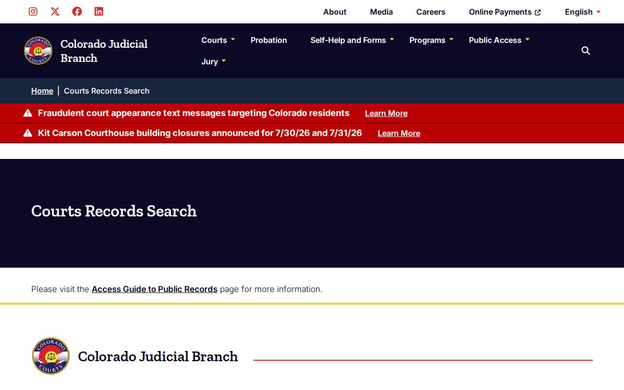 La Plata County court records Colorado Judicial Branch records search page