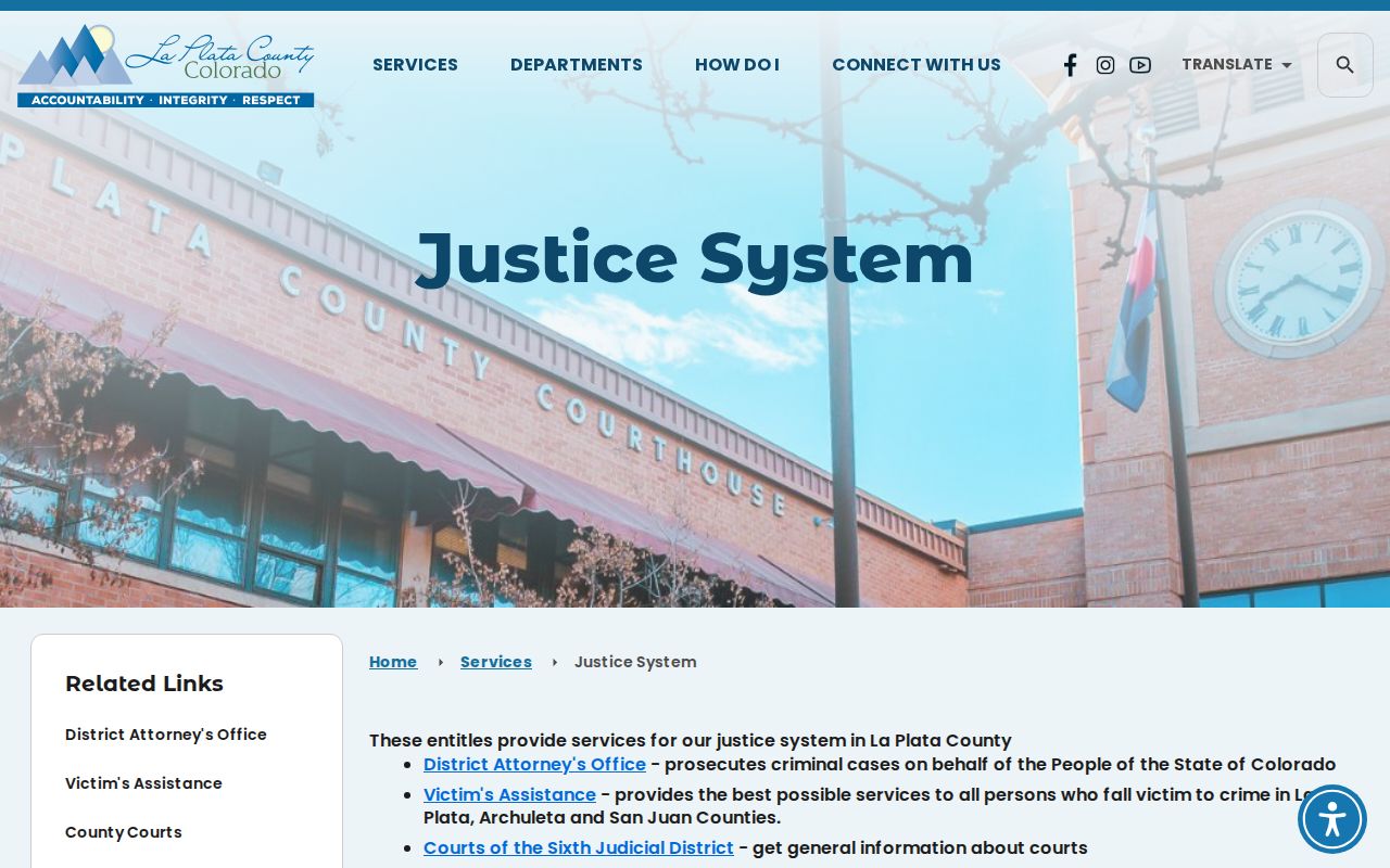 La Plata County court records county justice system service page
