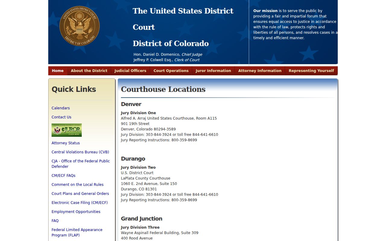 La Plata County court records federal courthouse location page