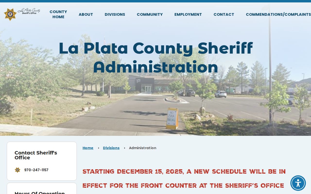 La Plata County warrant records Sheriff administration office